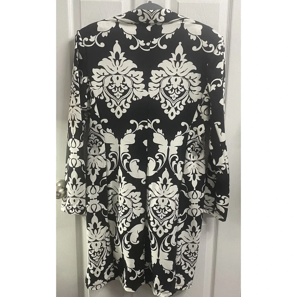 VENUS Womens Black&White Printed Floral‎ Button-up Long Blazer Cardigan Sz. M